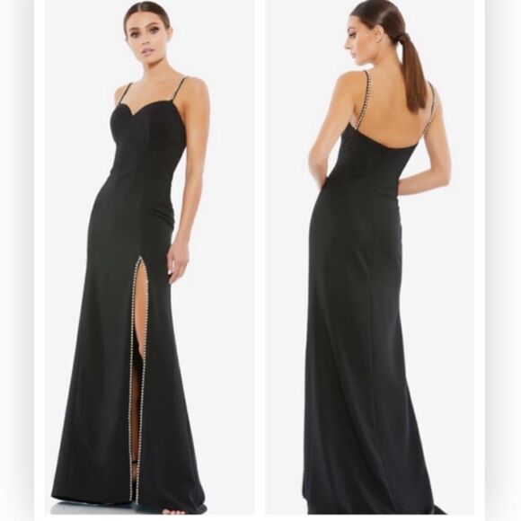 MAC DUGGAL 55706 CRYSTAL DETAIL SWEETHEART NECK TRUMPET BLACK DRESS 4 NWT $398 - Picture 1 of 10